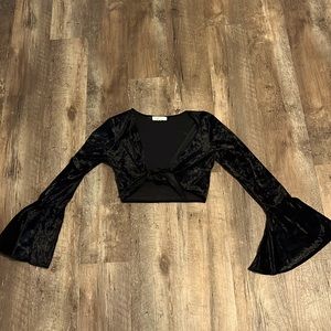 Black velvet tie up top, flared sleeve